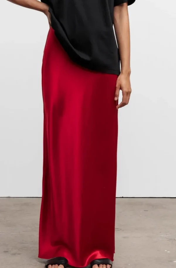 AHLVAR GALLERY - Hana Long Logo Satin Skirt - Red Outlet