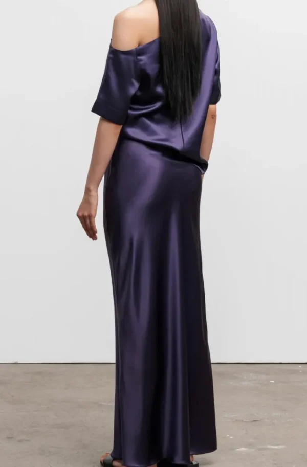 AHLVAR GALLERY - Hana Long Logo Satin Skirt - Plum New