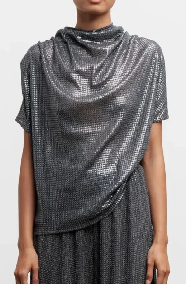 AHLVAR GALLERY - Milly Sequin Top - Dark Grey Hot