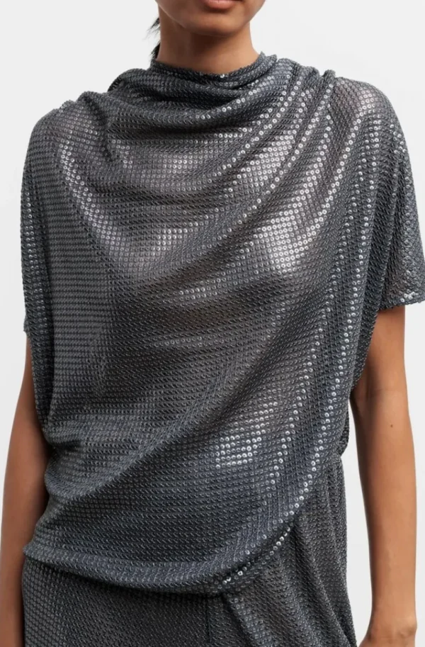 AHLVAR GALLERY - Milly Sequin Top - Dark Grey Hot