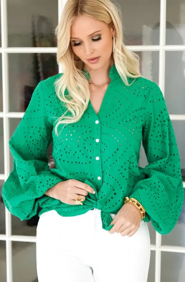 BLOND HOUR - Anglaise Blouse - Vibrant Green Fashion