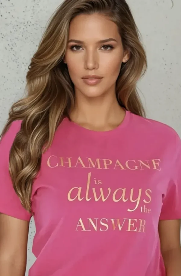 BLOND HOUR - Champagne is Always the Answer Tshirt - Cerise Gold Hot