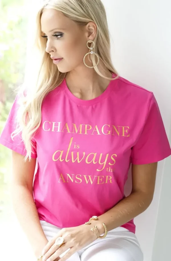 BLOND HOUR - Champagne is Always the Answer Tshirt - Cerise Gold Hot