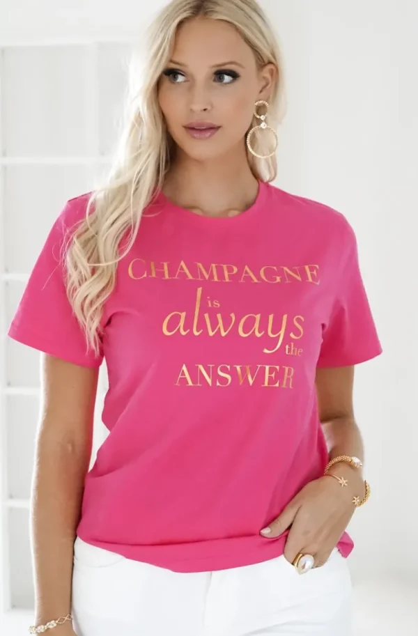 BLOND HOUR - Champagne is Always the Answer Tshirt - Cerise Gold Hot