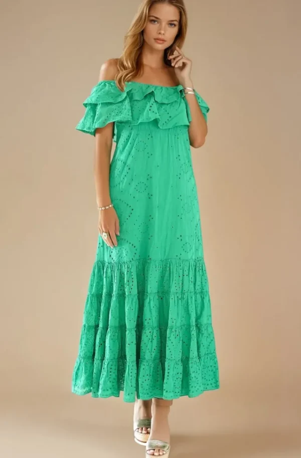 BLOND HOUR - Formentera Maxidress Offshoulder - Vibrant Green Sale