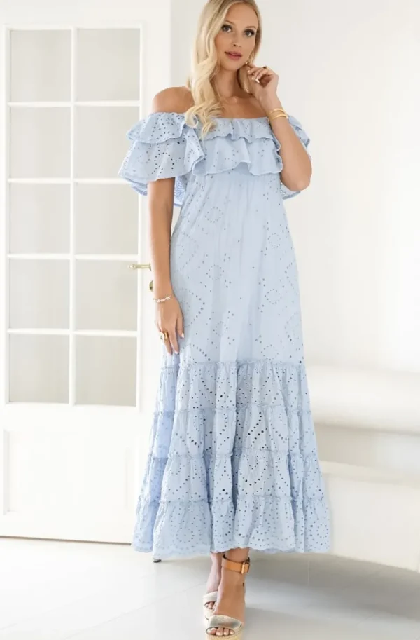 BLOND HOUR - Formentera Maxi Dress Broderie Anglaies - Light Blue Sale