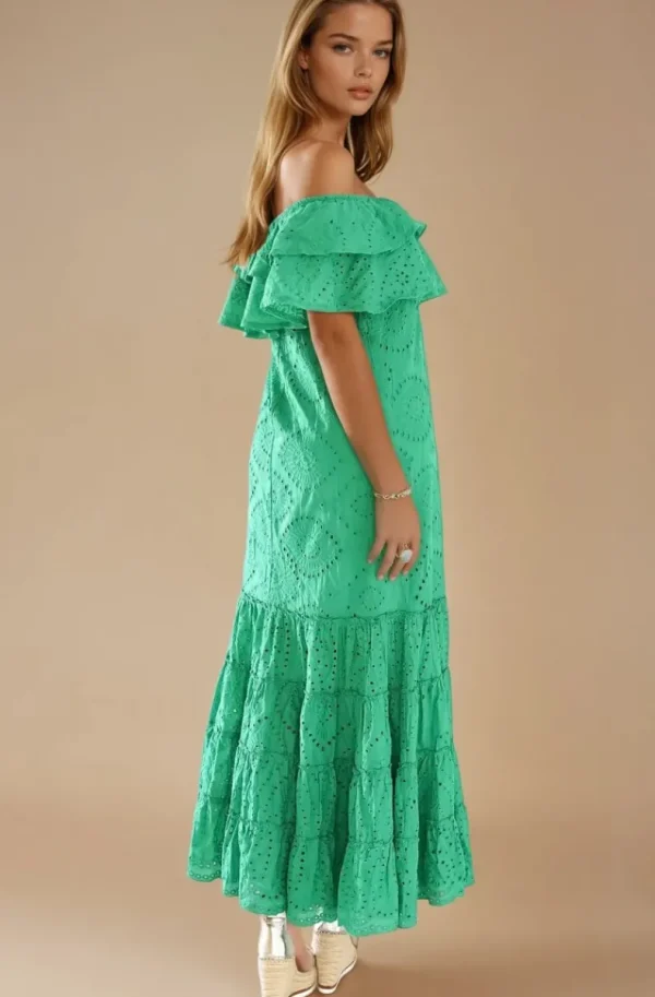 BLOND HOUR - Formentera Maxidress Offshoulder - Vibrant Green Sale