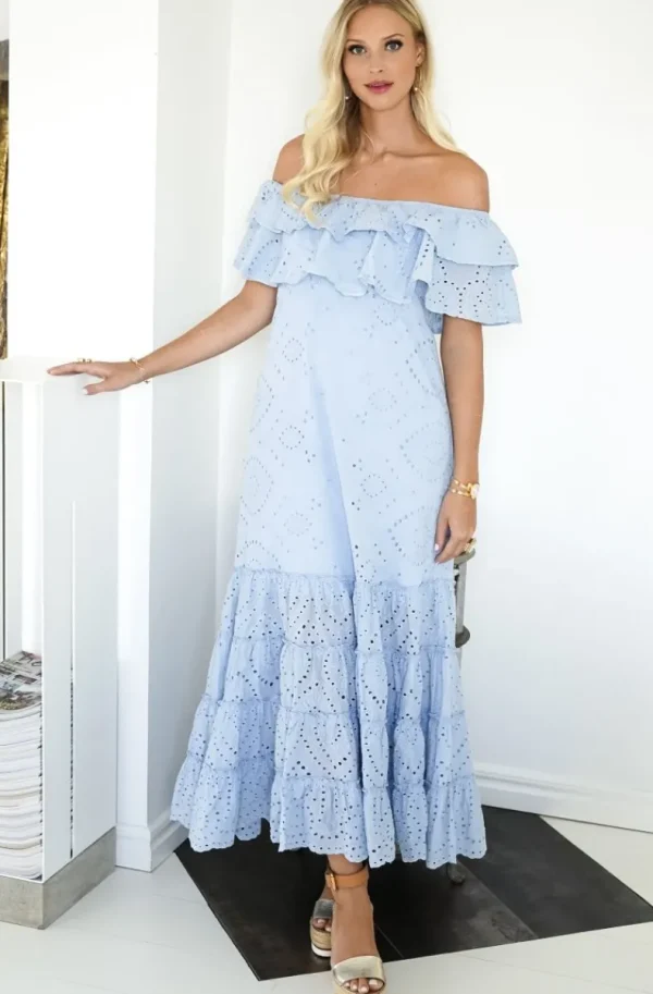 BLOND HOUR - Formentera Maxi Dress Broderie Anglaies - Light Blue Sale