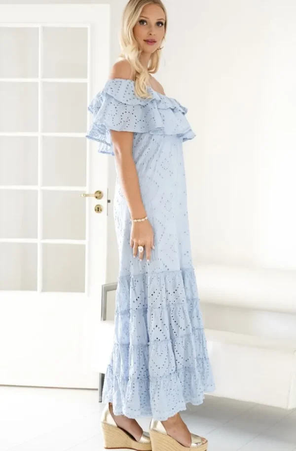 BLOND HOUR - Formentera Maxi Dress Broderie Anglaies - Light Blue Sale