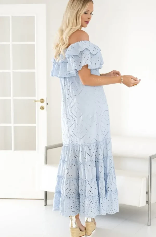 BLOND HOUR - Formentera Maxi Dress Broderie Anglaies - Light Blue Sale