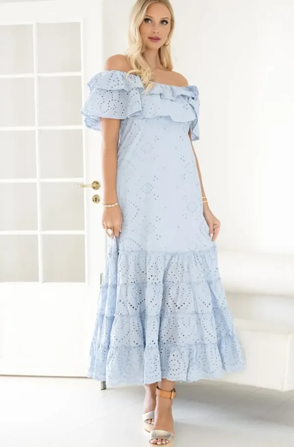 BLOND HOUR - Formentera Maxi Dress Broderie Anglaies - Light Blue Sale