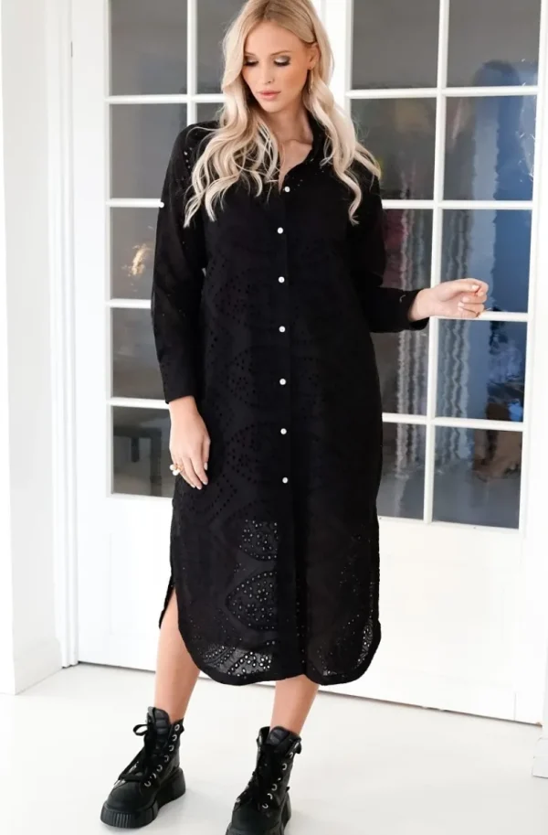 BLOND HOUR - Palma Shirt Dress Anglaise - Black Outlet