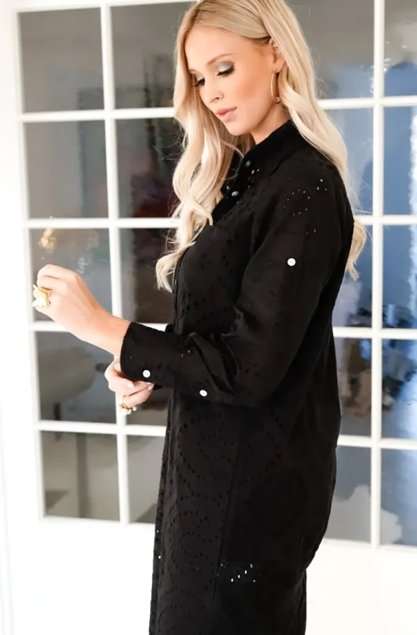 BLOND HOUR - Palma Shirt Dress Anglaise - Black Outlet