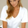 BLOND HOUR - Perfect Shiny V-neck Top - White Sale