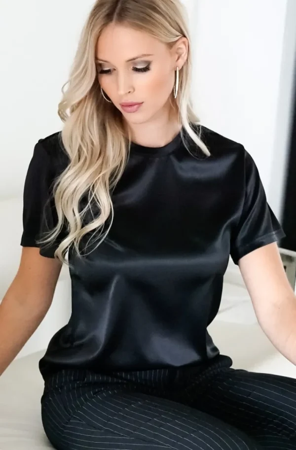 BLOND HOUR - Perfect Shiny Roundneck Top - Black Best