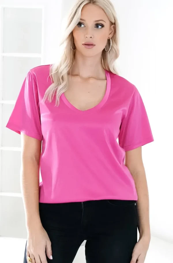 BLOND HOUR - Perfect Shiny V-neck Top - Cerise Online