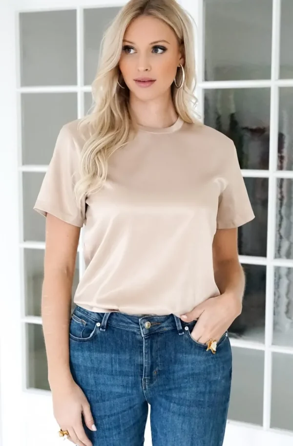 BLOND HOUR - Perfect Shiny Roundneck Top - Champagne Hot