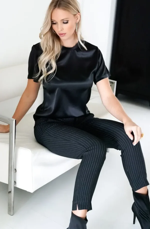 BLOND HOUR - Perfect Shiny Roundneck Top - Black Best