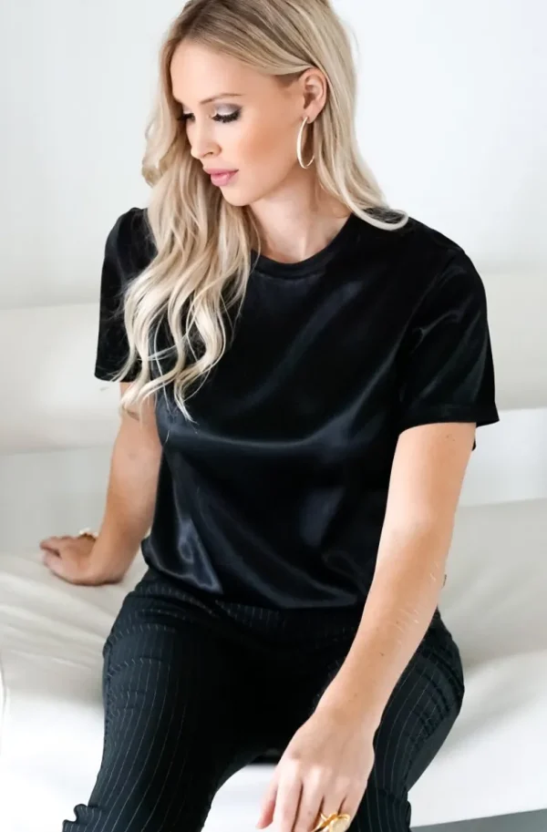 BLOND HOUR - Perfect Shiny Roundneck Top - Black Best