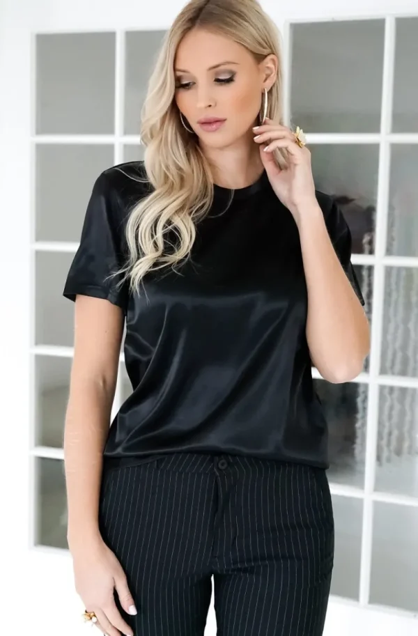 BLOND HOUR - Perfect Shiny Roundneck Top - Black Best