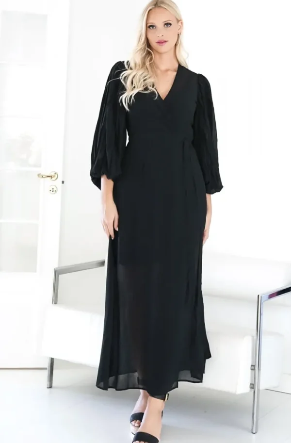 BLOND HOUR - Riviera Maxi Wrap Dress - Black Fashion