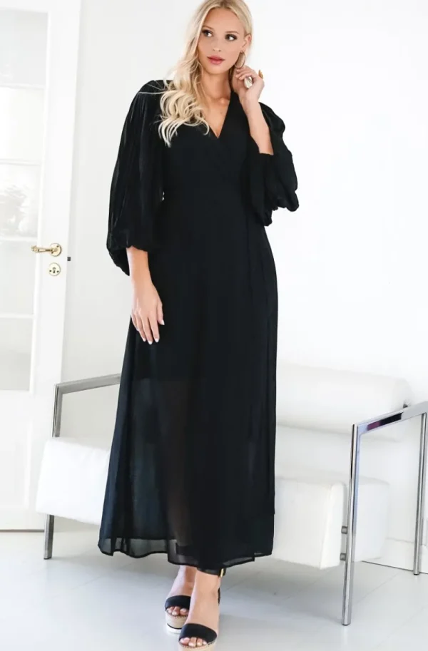 BLOND HOUR - Riviera Maxi Wrap Dress - Black Fashion