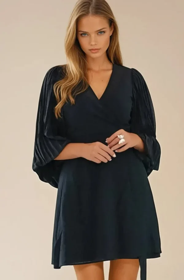 BLOND HOUR - Riviera Short Wrap Dress - Black Sale