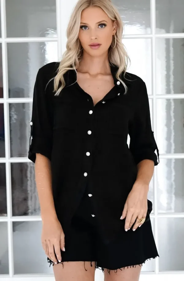 BLOND HOUR - Time Linen shirt - Black Hot