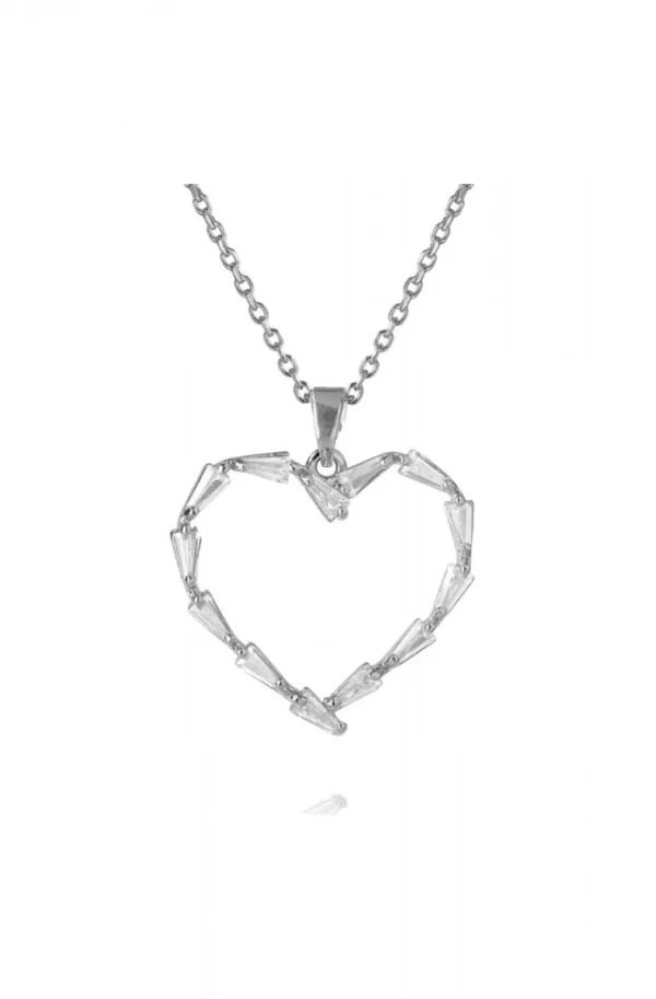 CAROLINE SVEDBOM - Baguette Heart Necklace Rhodium Crystal Sale