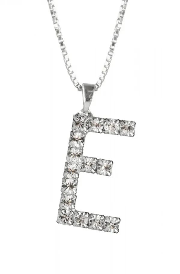 CAROLINE SVEDBOM - Letter Necklace E- Rhodium Crystal New