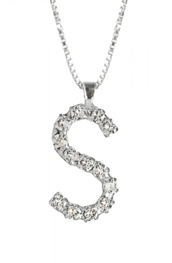 CAROLINE SVEDBOM - Letter Necklace S- Rhodium Crystal Outlet