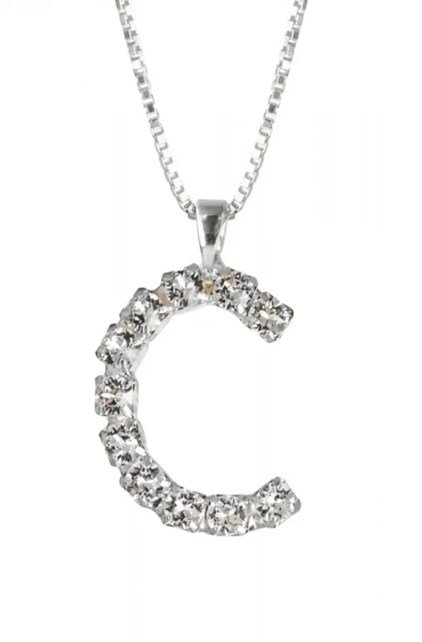 CAROLINE SVEDBOM - Letter Necklace C- Rhodium Crystal Hot