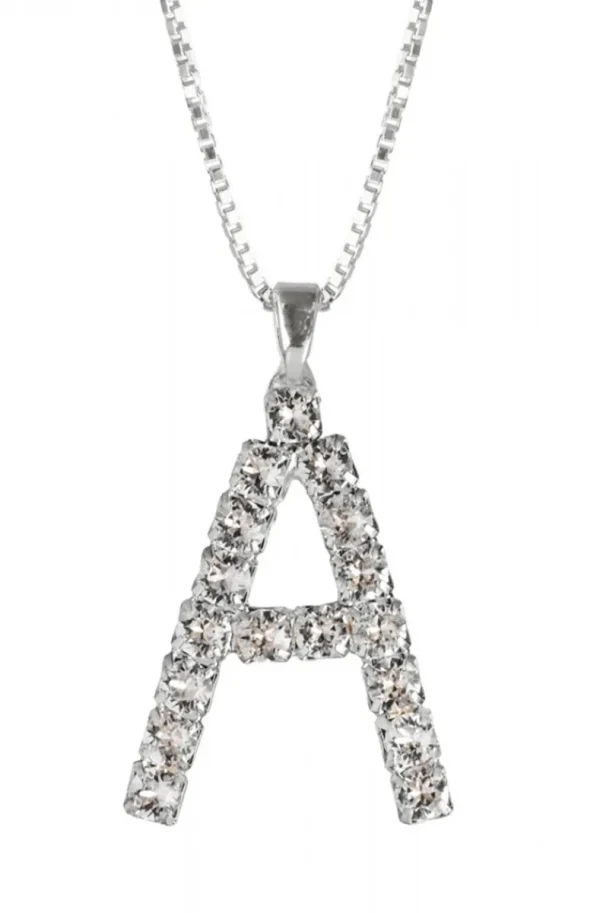 CAROLINE SVEDBOM - Letter Necklace A - Rhodium Crystal Online