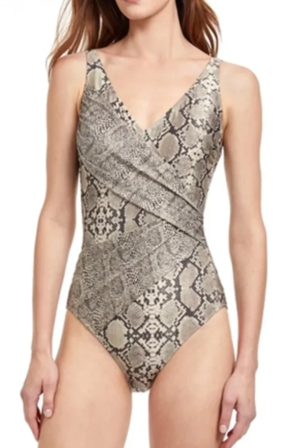 Plain Vanilla & Other Brands We Love Gottex - Classic Python Safari V-Neck Swimsuit 23PY159 Hot