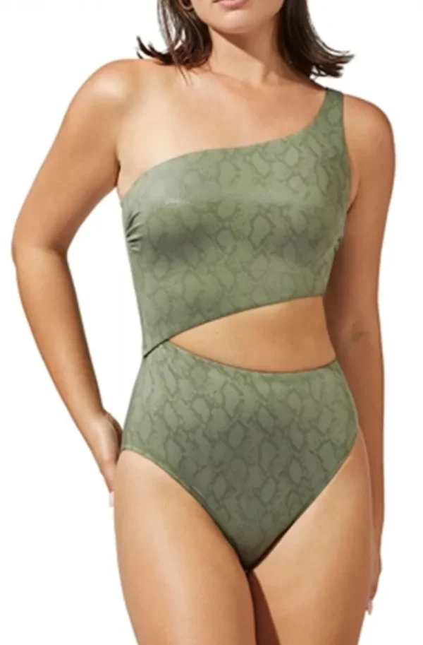 Plain Vanilla & Other Brands We Love Gottex - Luma Ivy One Shoulder Cut Out Swimsuit Khaki 23IV059 Clearance