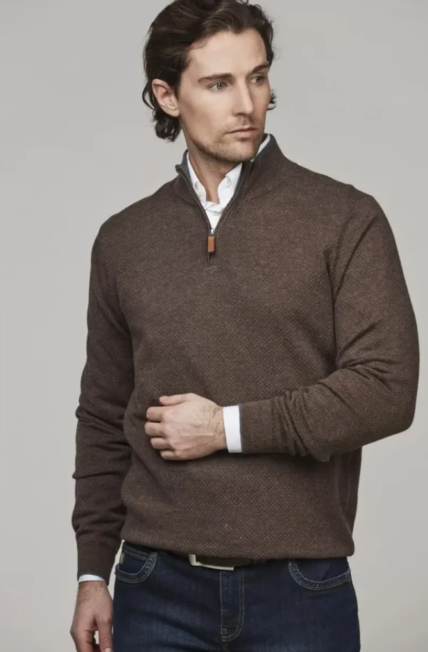 HANSEN & JACOB - Half Zip Diamond Knit - Brown 65 Online