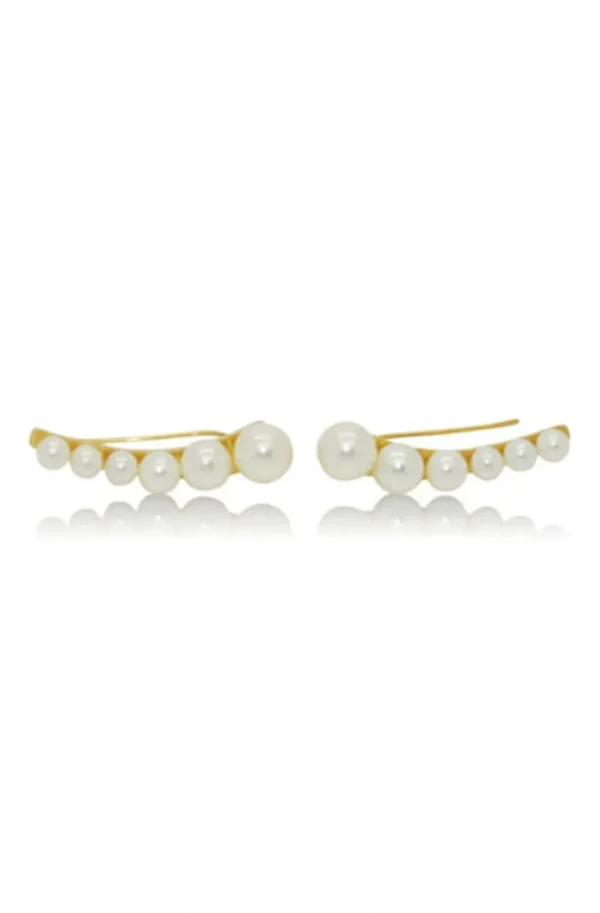 JANE & SOPHIE Jane and Sophie - Short Pearl Line Earring - Gold Outlet