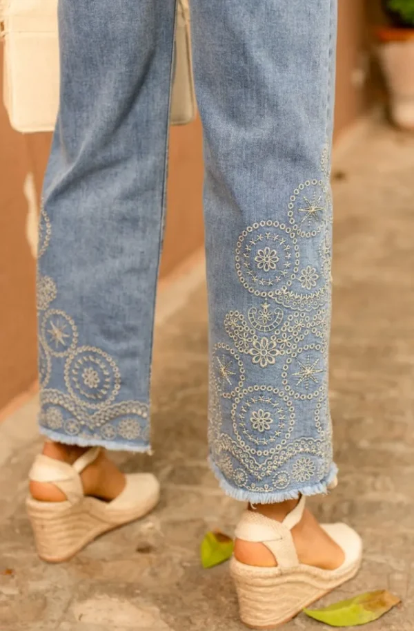 MIXED BRANDS Mixed Brand - Embroidered Jeans 4531 - Blue Outlet