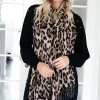 MIXED BRANDS - Animal print scarf with fringe Leo - Mud Brown Hot