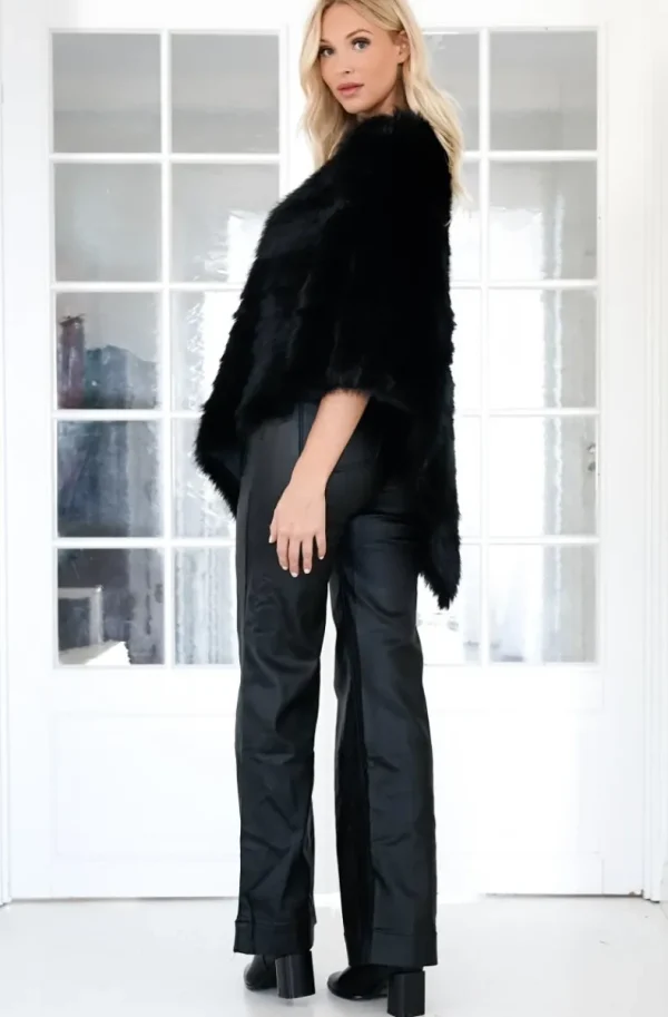 MIXED BRANDS - Asymmetrical crew neck faux fur Poncho 0498 - Black Hot