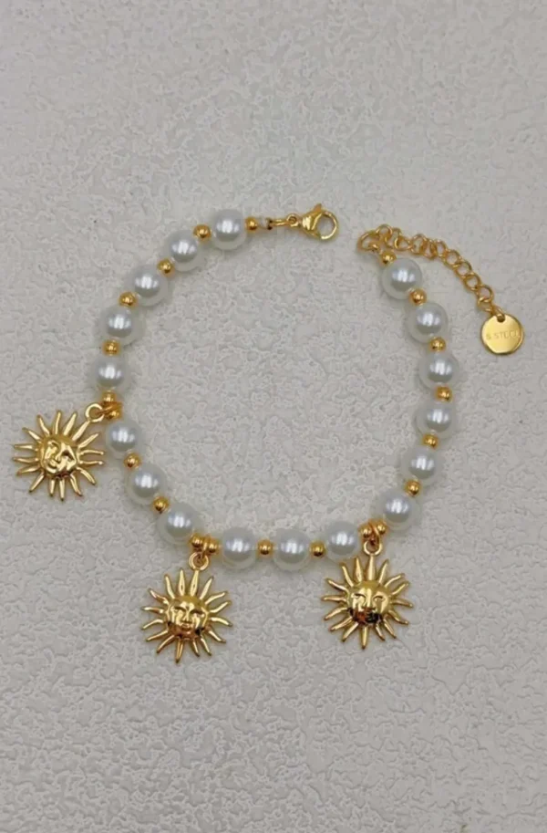 MIXED BRANDS - Bracelet pearls and sun-charms DDBR075 - Gold Sale