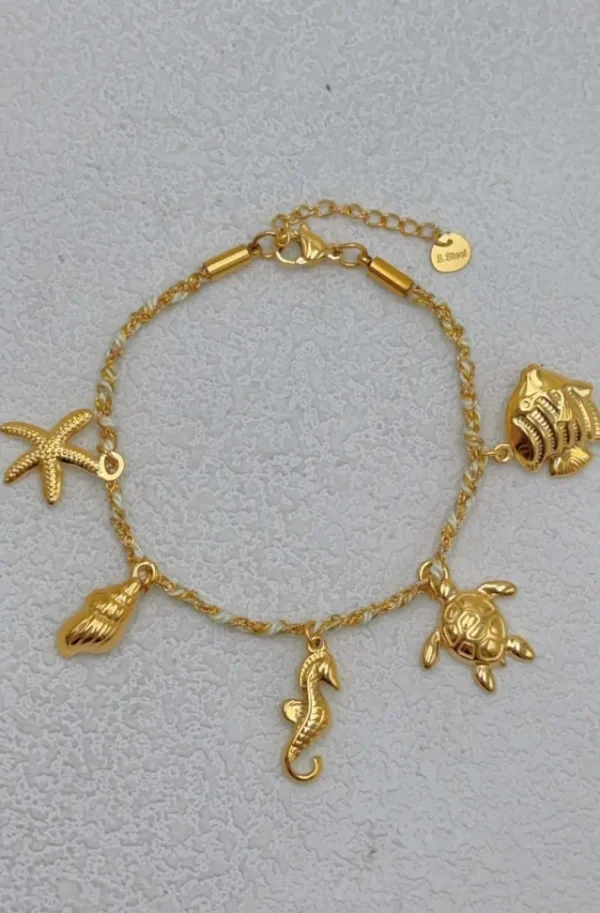 MIXED BRANDS - Bracelet turtle seahorse charms JBR327 - Gold Fashion