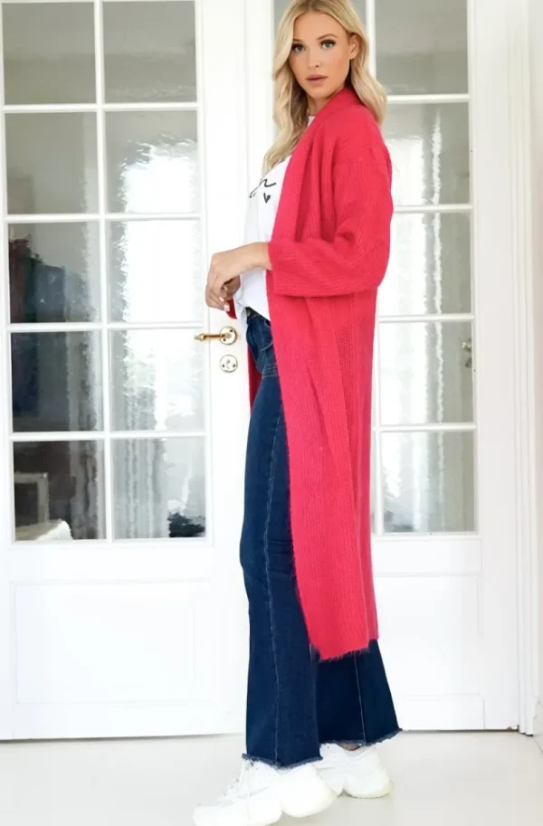 MIXED BRANDS - Chunky Mohair Knit Long Cardigan - Fuchsia Fashion