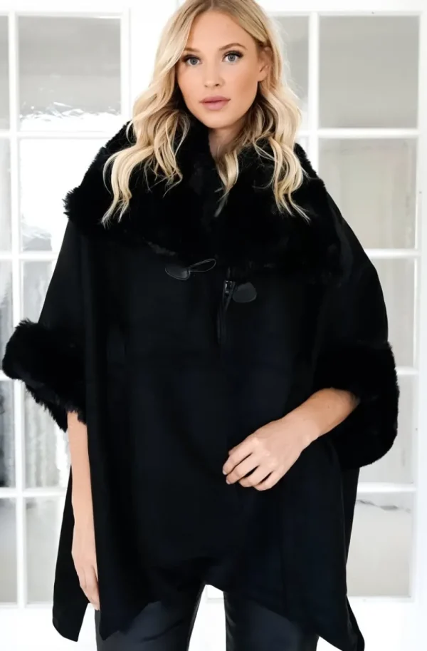 MIXED BRANDS - Coat with Faux fur details 88295 - Black Fashion