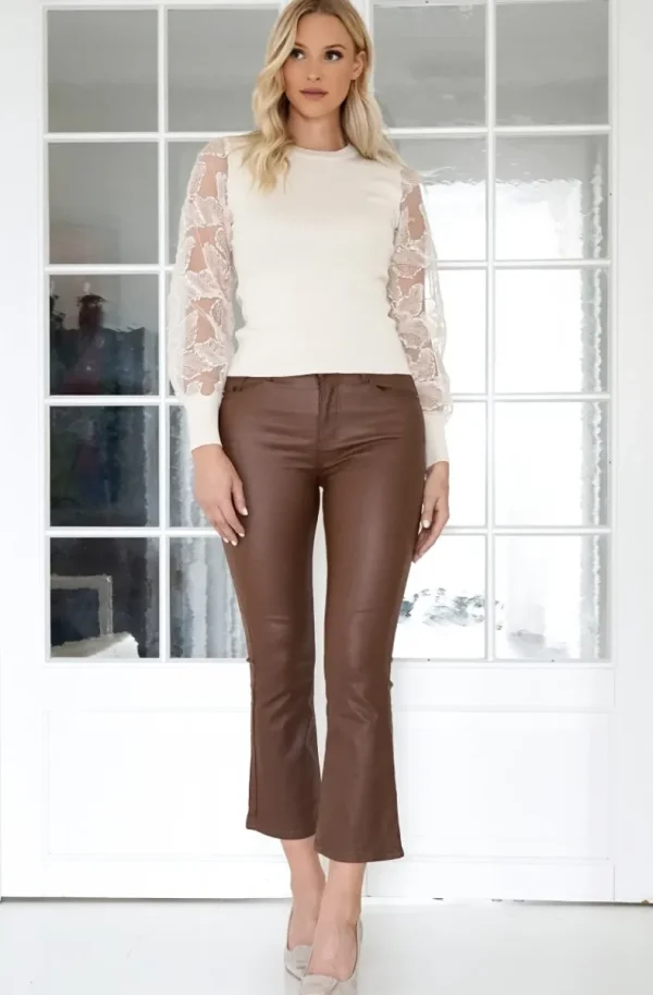 MIXED BRANDS - Coated pant Flare 6866 - Marrone-Camel Fashion