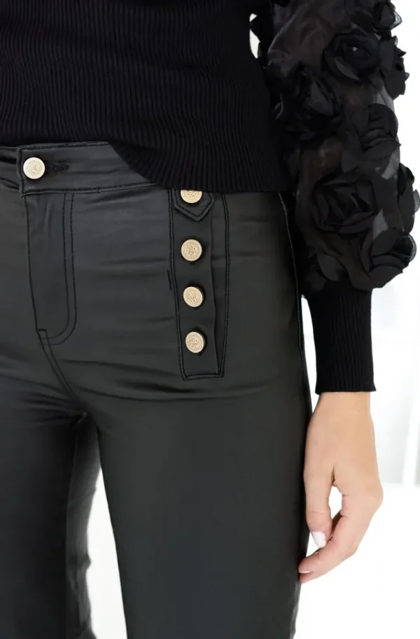 MIXED BRANDS - Coated pant with buttons 9252 - Black Fashion