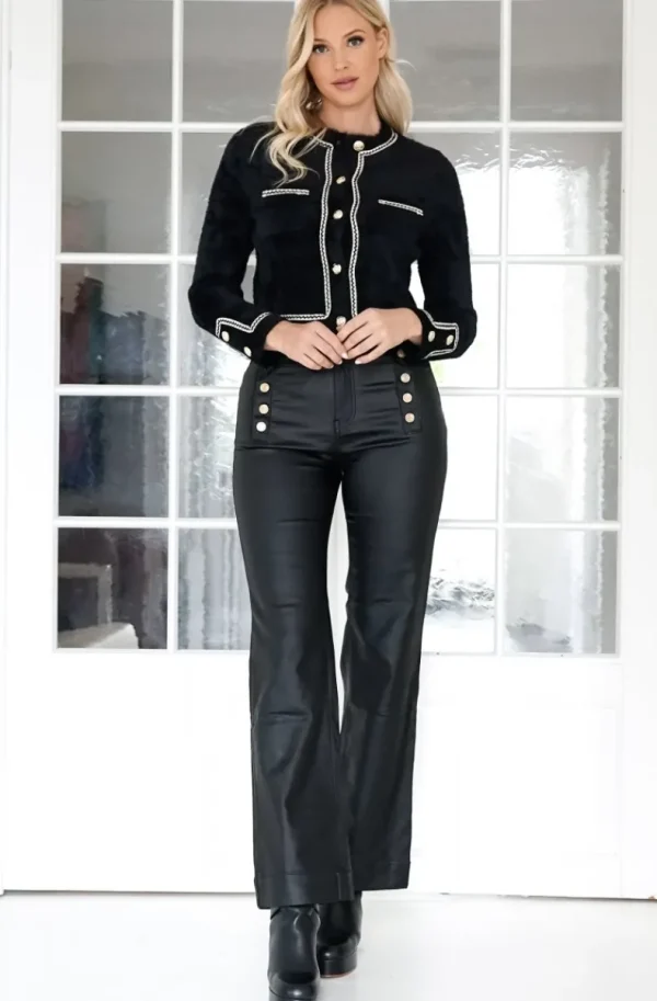 MIXED BRANDS - Coated pant with buttons 9252 - Black Fashion