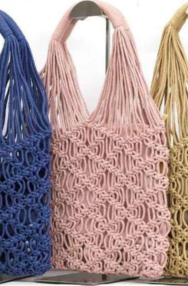 MIXED BRANDS - Cotton Crochet bag 1302 - Pink Clearance