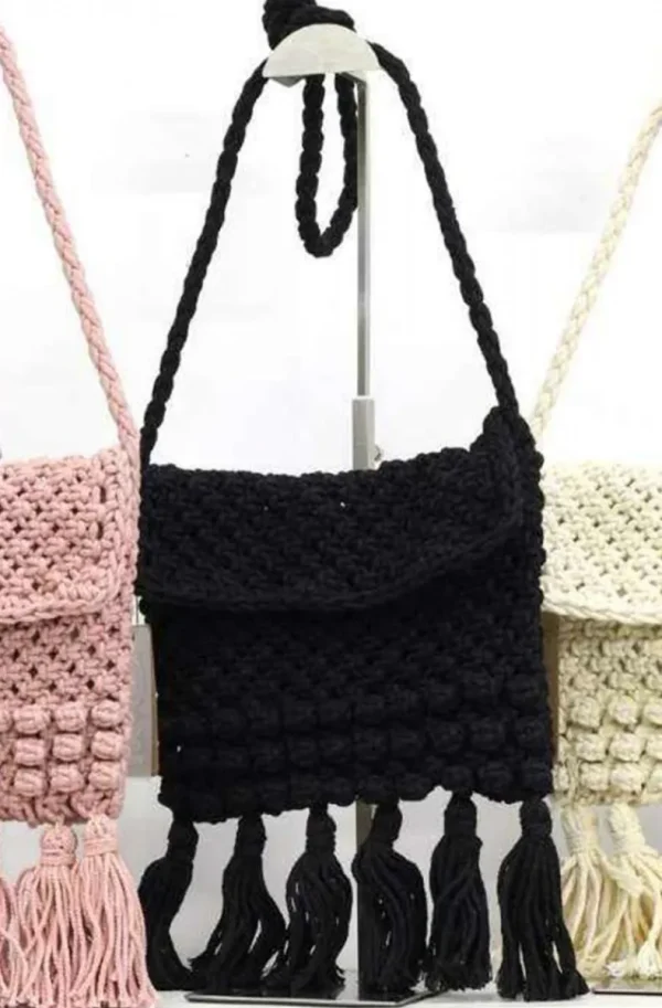 MIXED BRANDS - Crochet bag with fringes 1321 - Black Hot