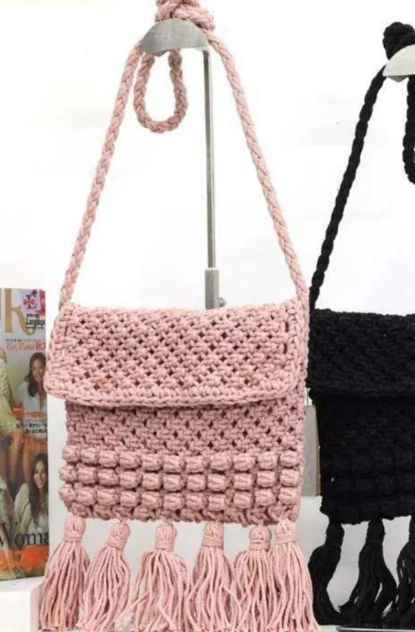 MIXED BRANDS - Crochet bag with fringes 1321 - Pink Fashion